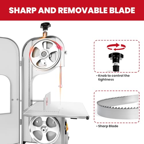 1500W Electric Meat Bone Saw, Stainless Steel Tabletop Bandsaw with 6 Blades D1604
