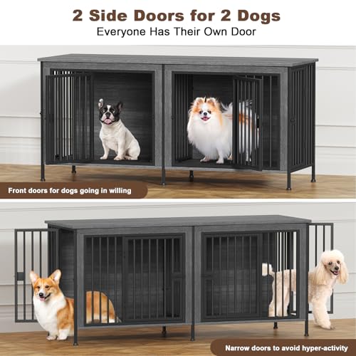 EasyCom XL Wooden Dog Crate Furniture for Medium and Large Breeds, 2 Doors A673