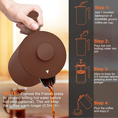 Secura French Press Coffee Maker, 34oz Stainless Steel Insulated, Silver W447