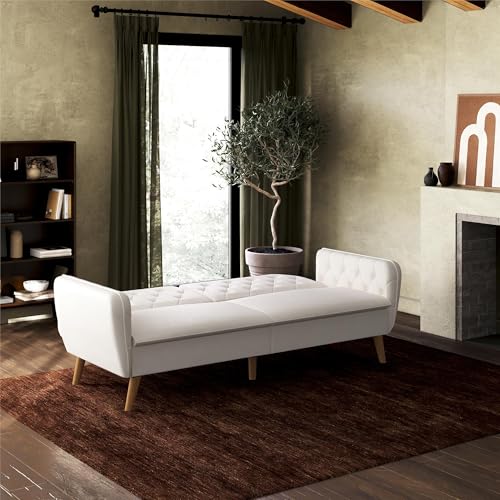 Novogratz Tallulah Memory Foam Futon Convertible Couch, Camel Faux Leather F5939