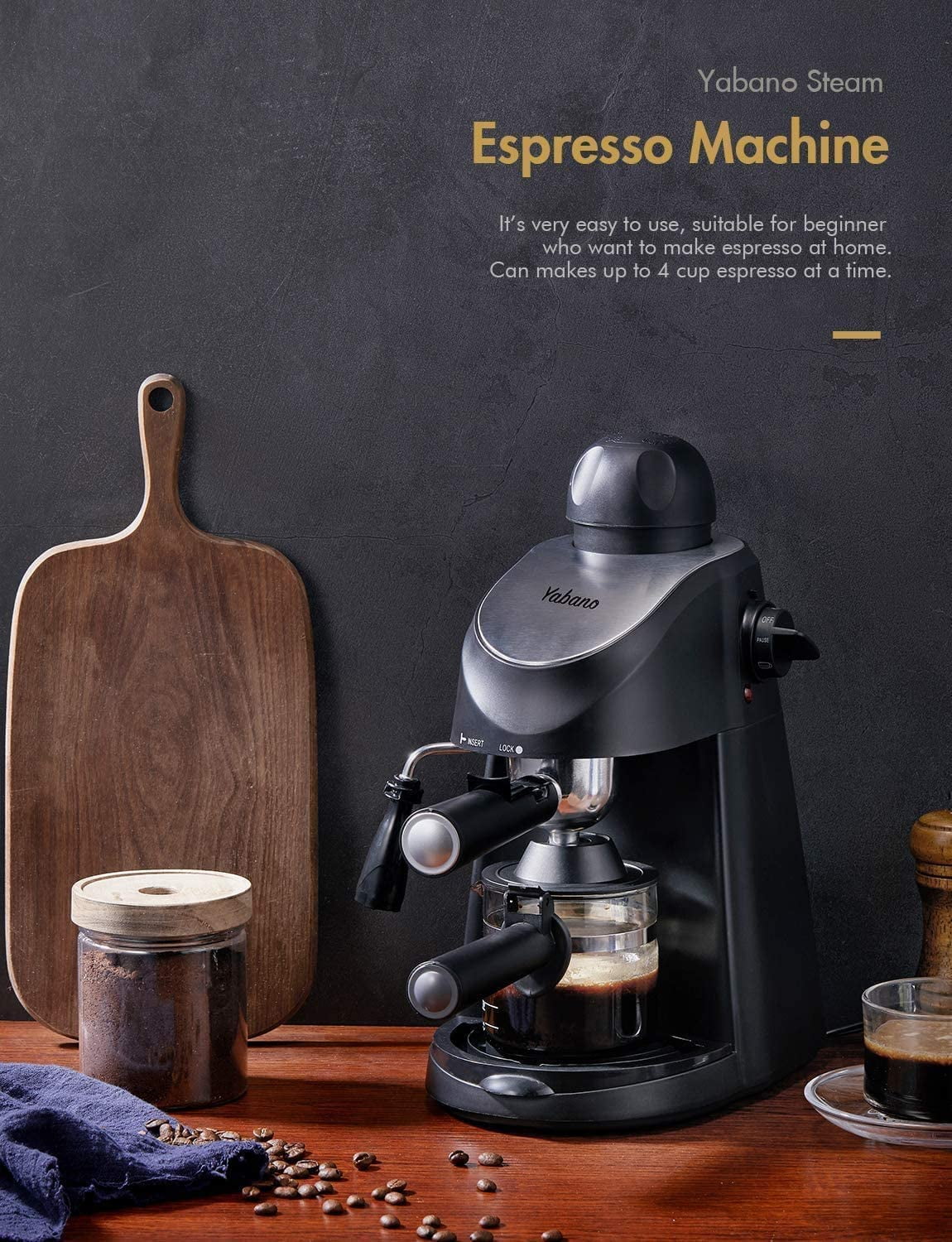 Yabano 3.5 Bar Espresso Machine with Milk Frother, 800W, Black M363