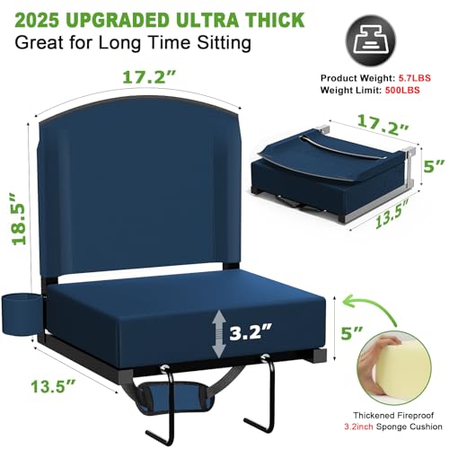 Stadium Seat with Back Support, Portable Bleacher Seat, Black V308