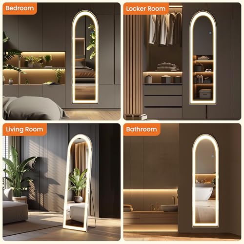 Arched Full Length Mirror with LED Lights, 60"x16" Floor Mirror with Stand T719302