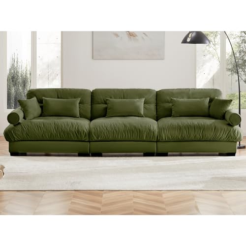 130" Modular Sectional Sofa with Movable Ottoman, Velvet Upholstered, Green Y4976