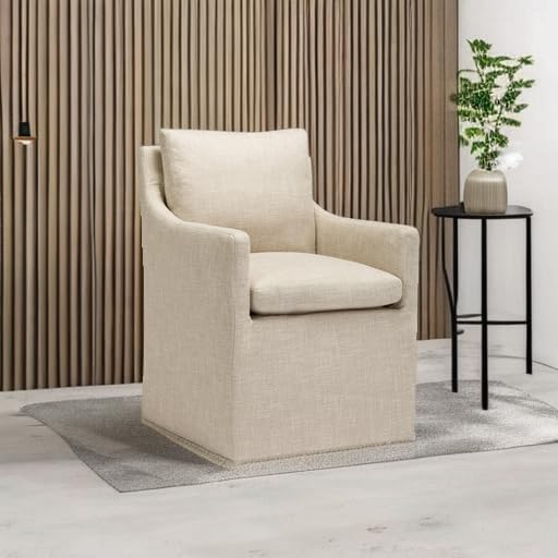 DUHOME Upholstered Dining Chair with 4 Casters, Linen Accent Armchair X915216