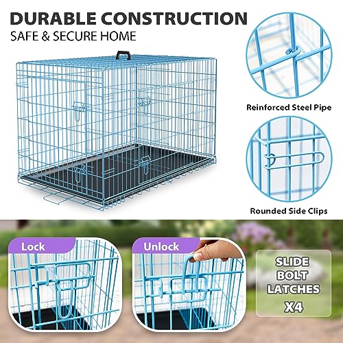 BestPet 42 Inch Folding Metal Wire Dog Crate with Double-Door and Removable Tray O49217