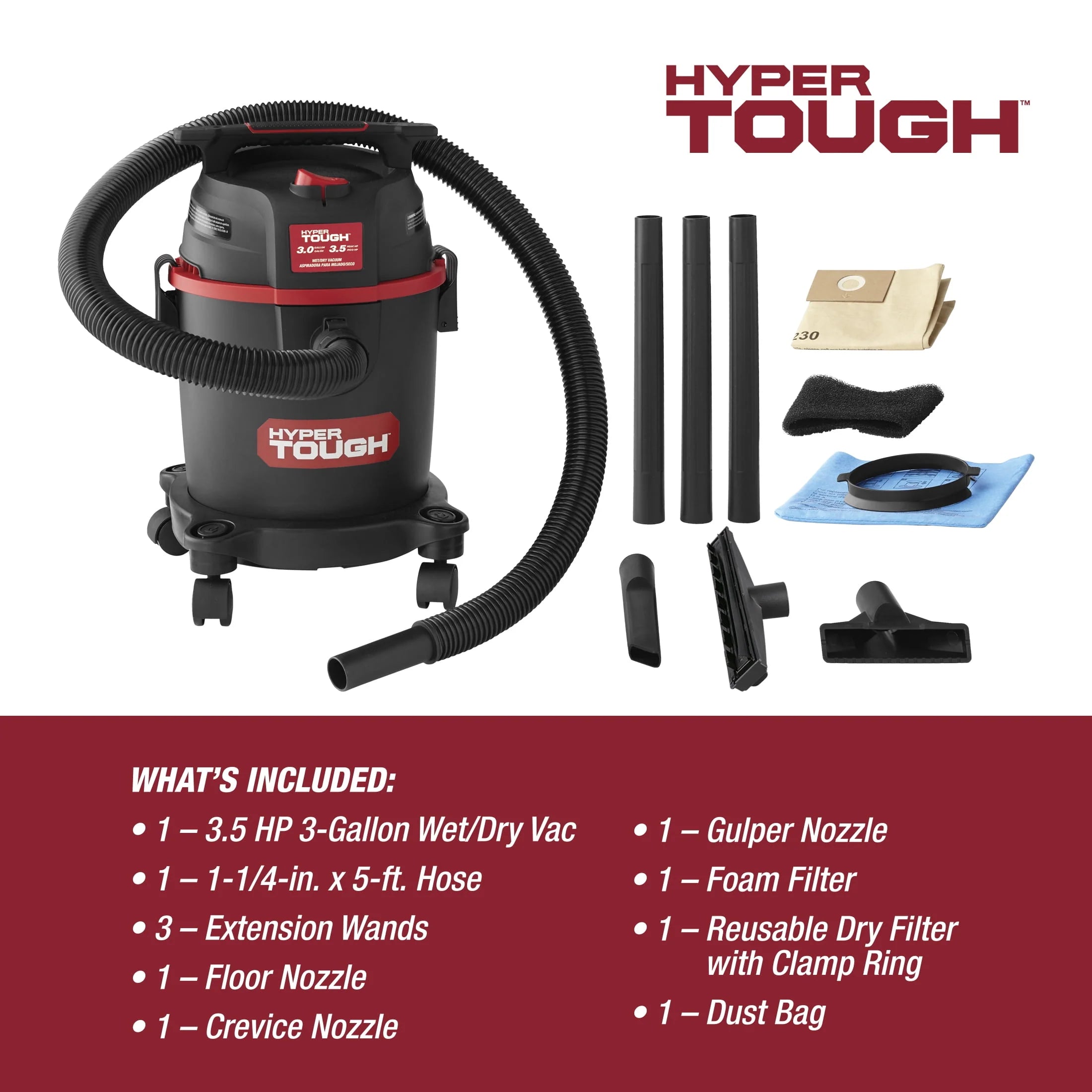 Hyper Tough 3 Gallon Wet Dry Vac Q7699